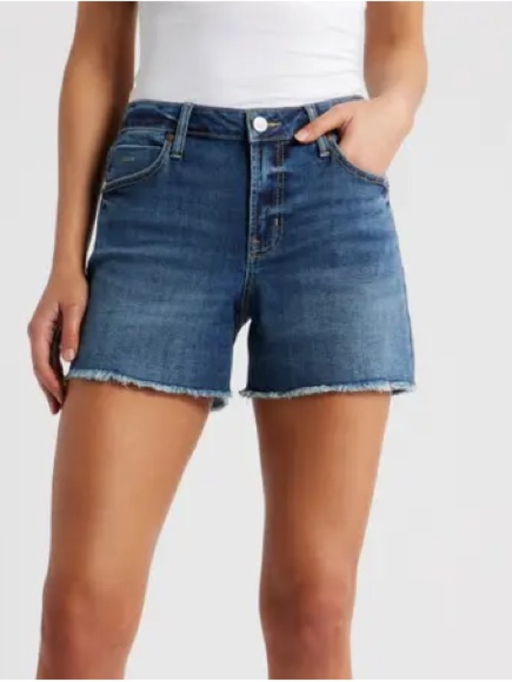Silver Jeans Co. Beau Short — Medium-Wash Raw-Hem Denim Shorts